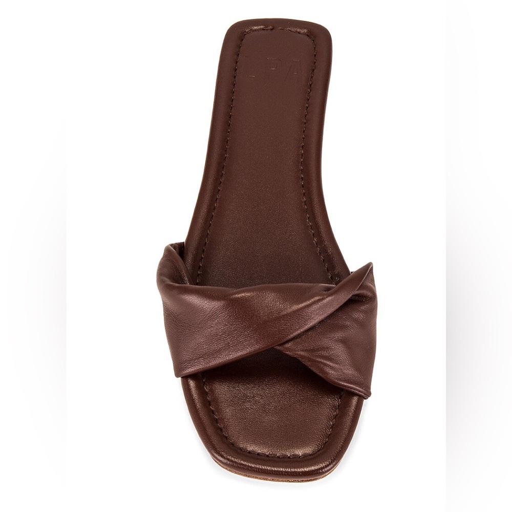 LPA Cleo Sandal REVOLVE Brown Leather Twist Front Flat Slide